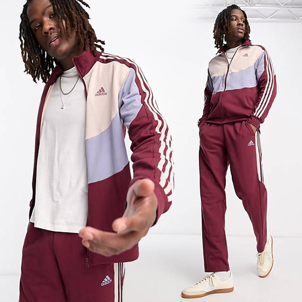 아디다스 스트라이프 컬러블럭 트레이닝복 세트 버건디