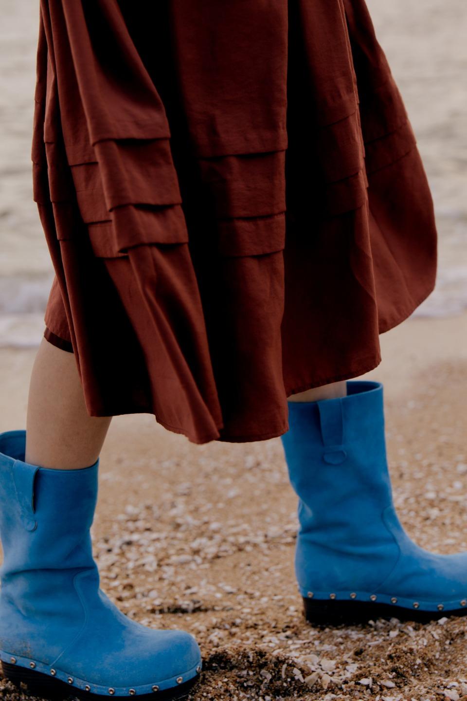 Studed Suede Boots / Cyan Blue (Order-made)