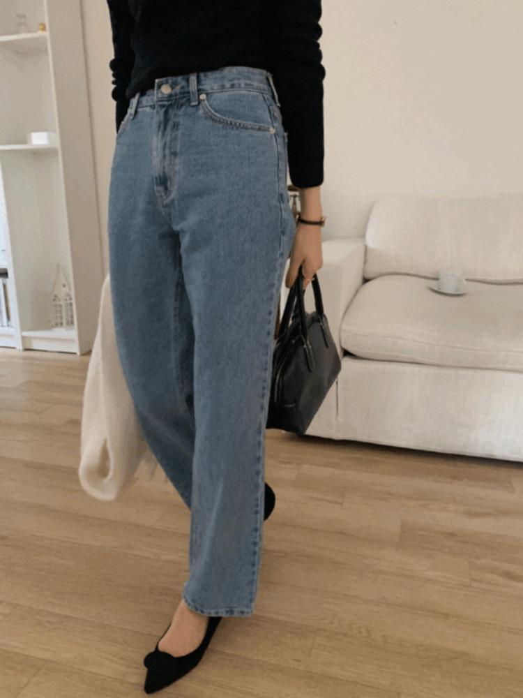 호치 일자핏 세미 하이웨스트 데님 팬츠(중청)