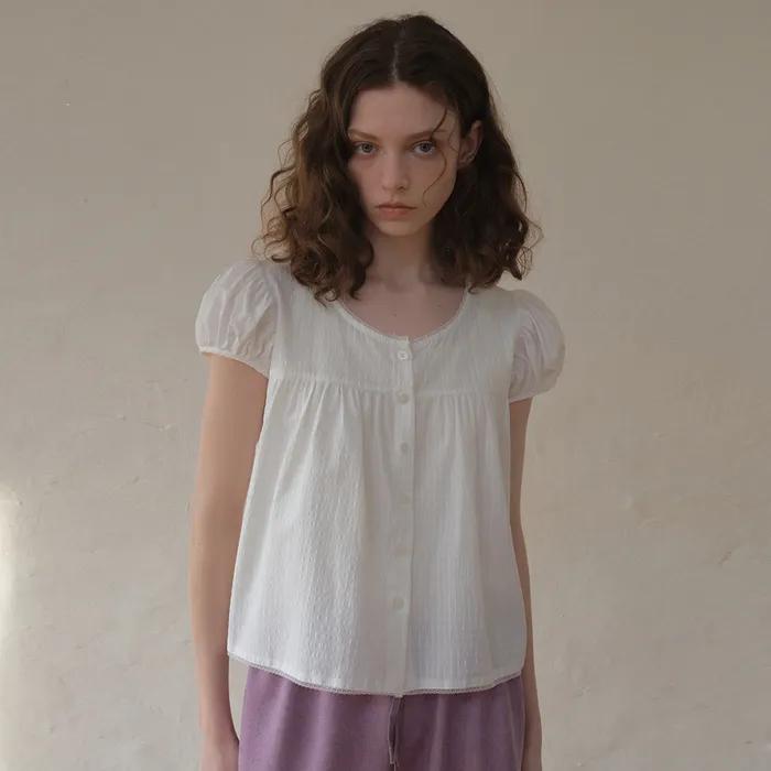 Fina Check Shirring Blouse_White(O26BL01)