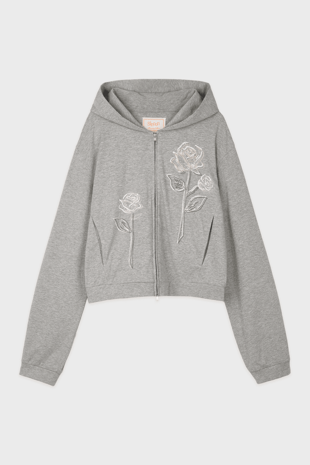 SN Rose Motif Zip-Up Hoodie (Melange Grey)