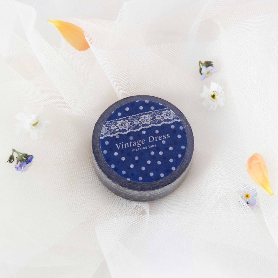 Vintage Dress Masking Tape [Navy Dot Lace]