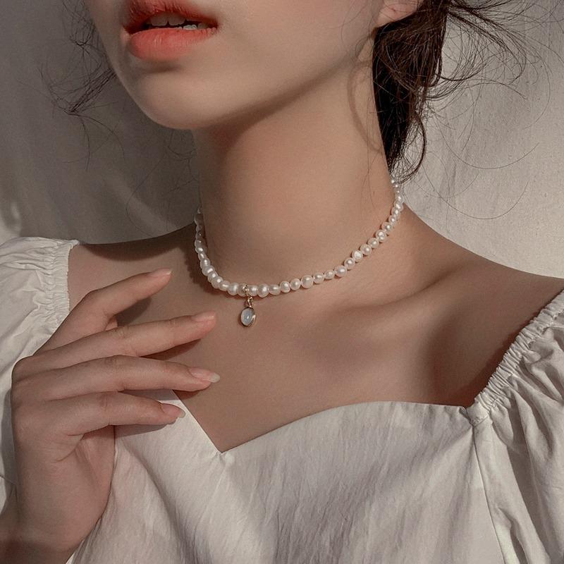 Hand Made 진주 목걸이 레트로 빈티지 원석 비즈 목걸이