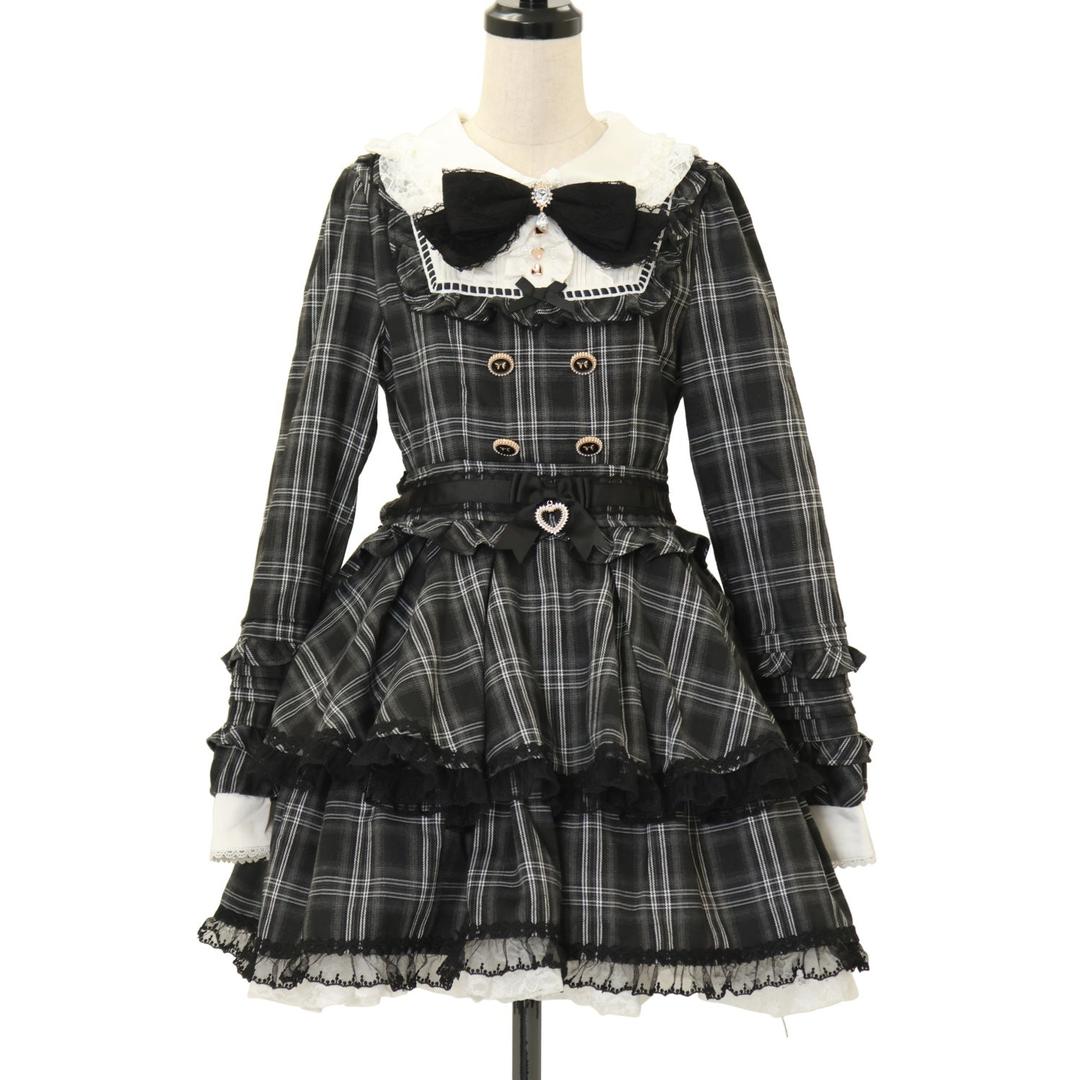 【USED】スピンドルヨークティアードワンピース（ブラックチェック）