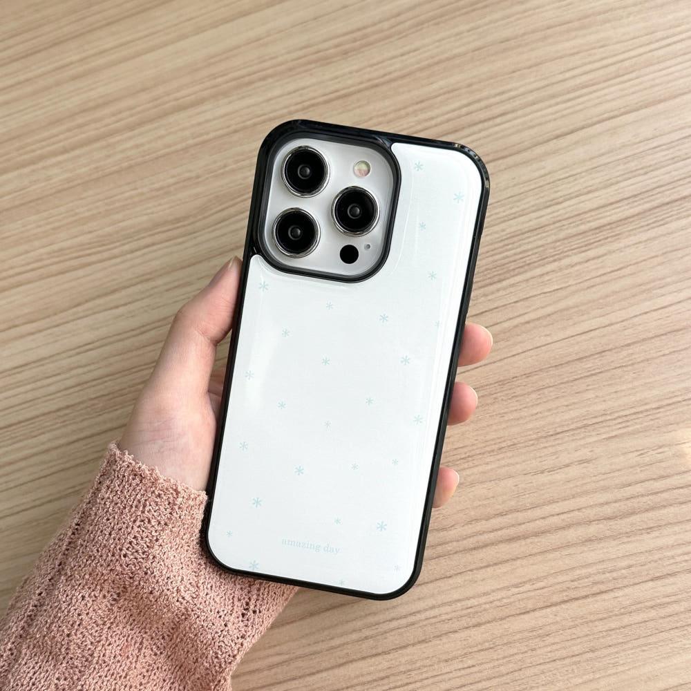 눈꽃 화이트&블루 하양&파랑 범퍼 케이스 아이폰 14 PRO (type 에폭시, 맥세이프 글라스)