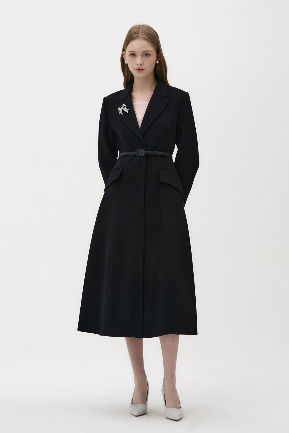 캐시미어 플레어 코트 - 블랙