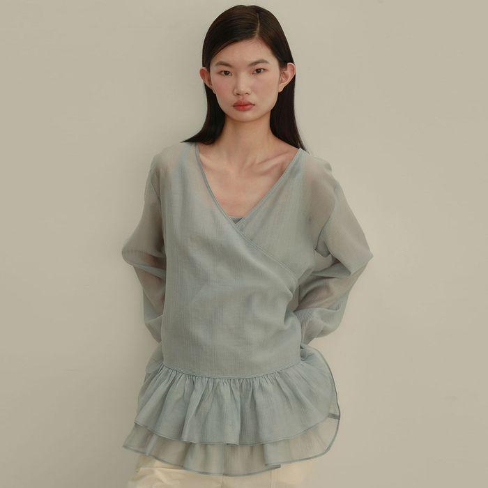 FRILL BLOUSE SET-UP [ PALE BLUE ]