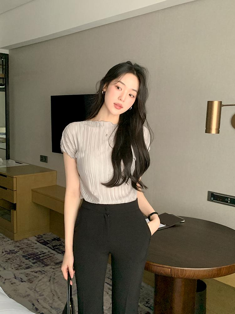 렌느 [출근룩/하객룩/꾸안꾸] 뮤트 플리츠 웨이브 티 (3colors)