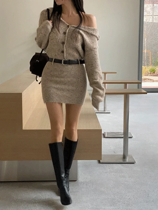 벨트 세트 윈터 니트 원피스