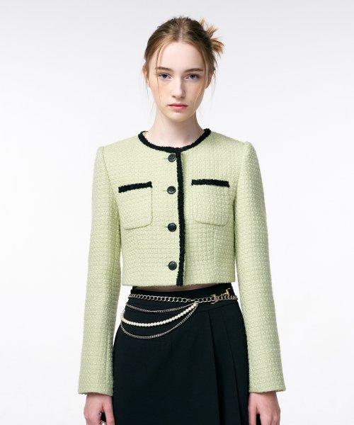 Trimmed Tweed Jacket  Light Green