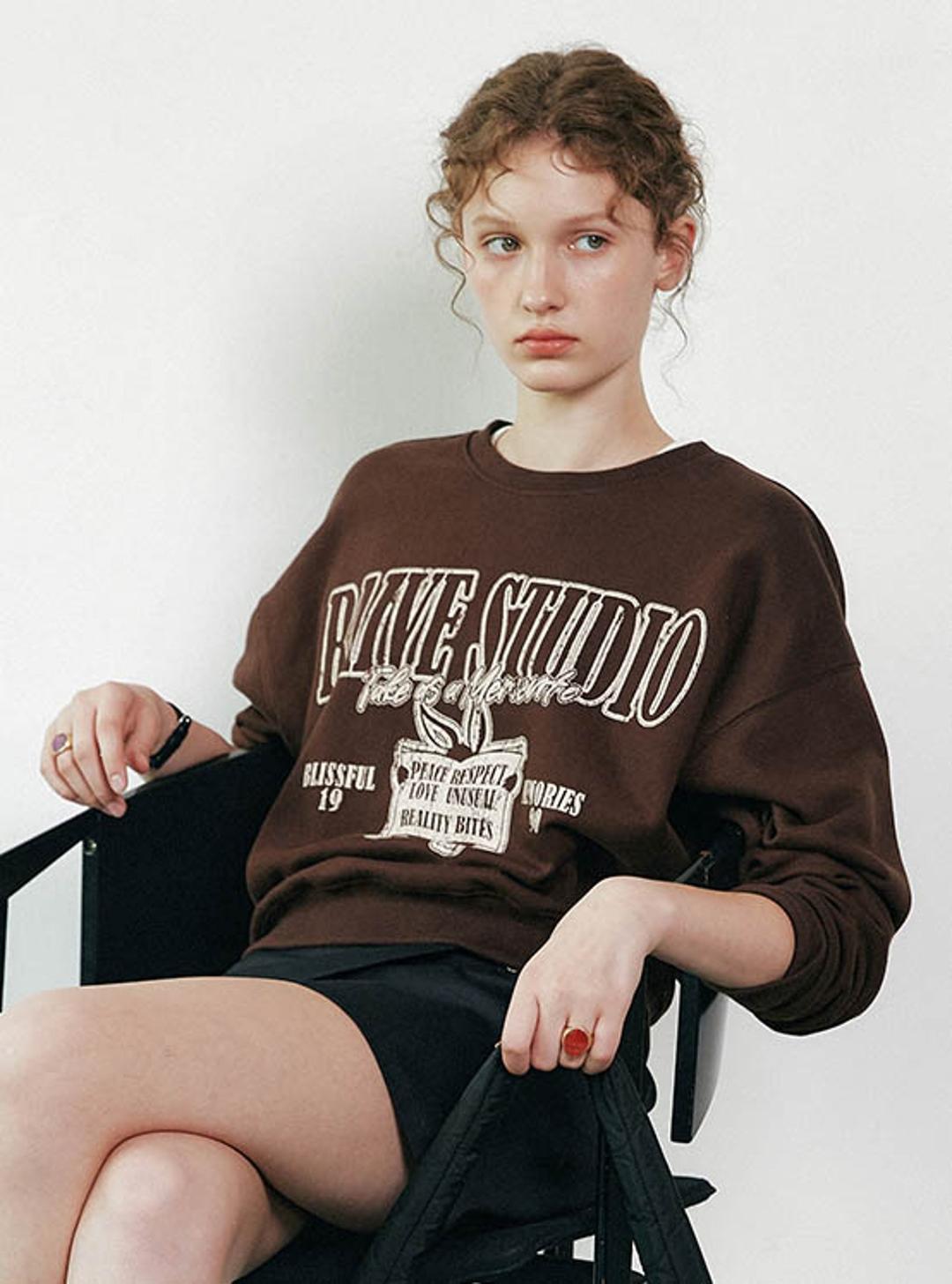 Rabbit Graphic Sweatshirt in Brown VW3AE109-93