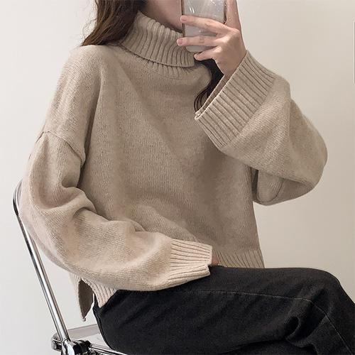 피치모드 [여리니트/목폴라] 베이직 크롭 옆트임 니트 (5color)