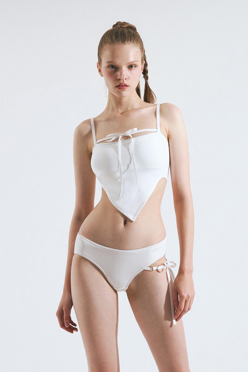 비나제이 프론트 리본 콘 튜브탑 비키니브라 (White)