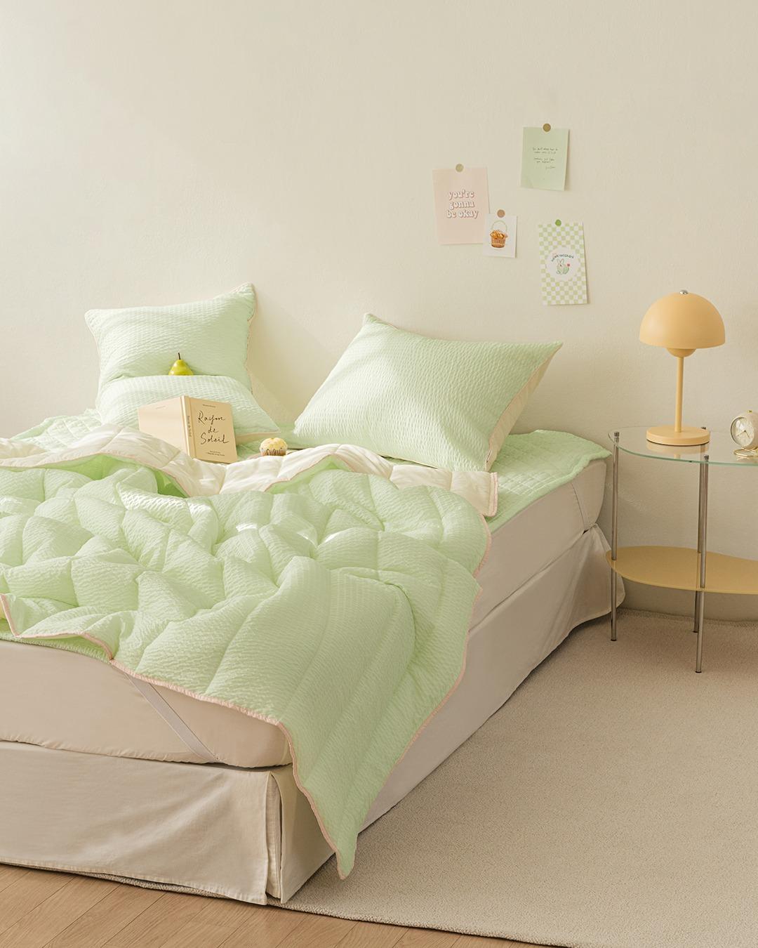 [시어서커X순면] 샤베트 듀얼 여름 차렵이불 침구세트-멜론 (S/Q)