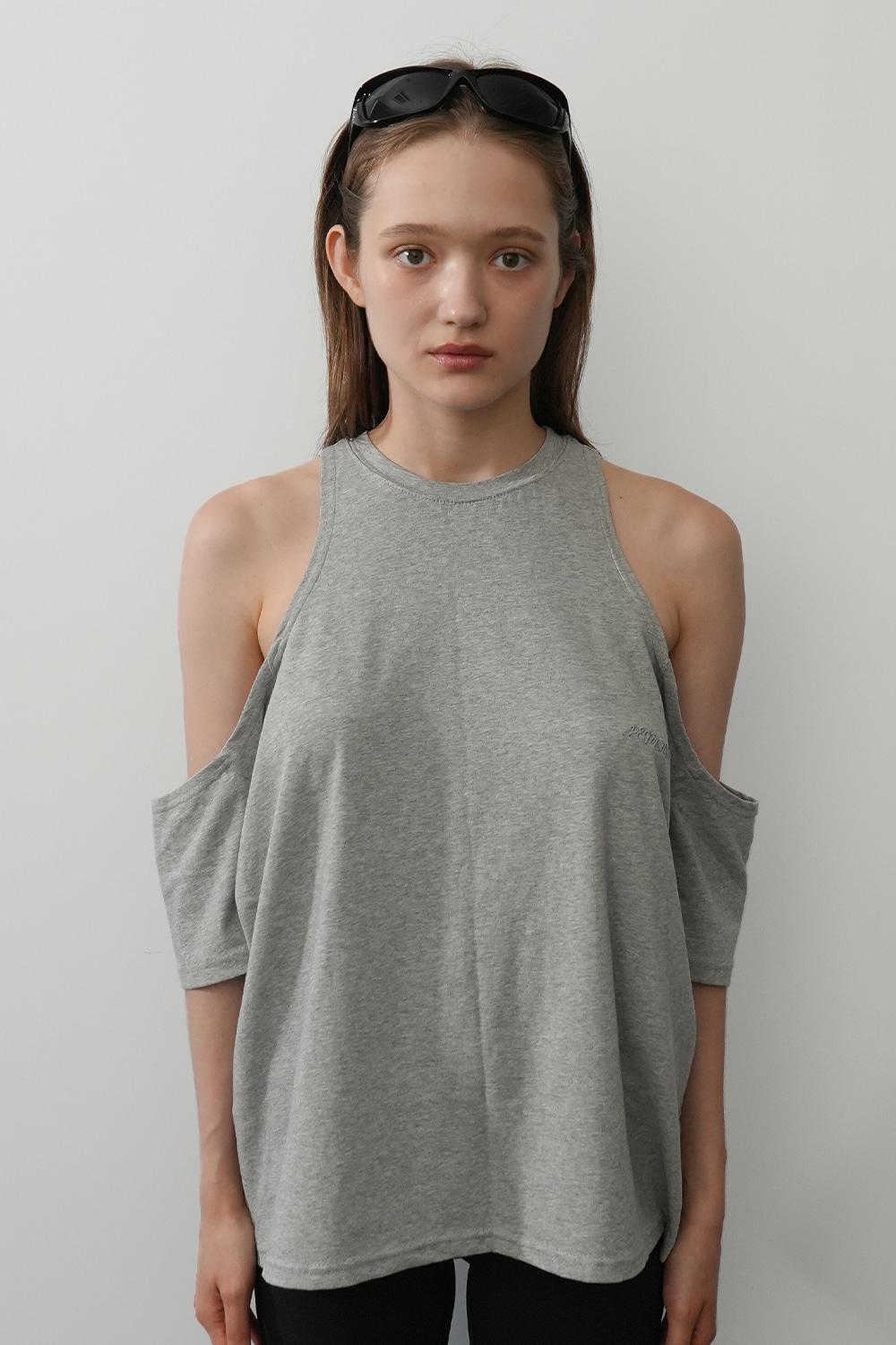Over-fit Cut-out T-shirt-Grey