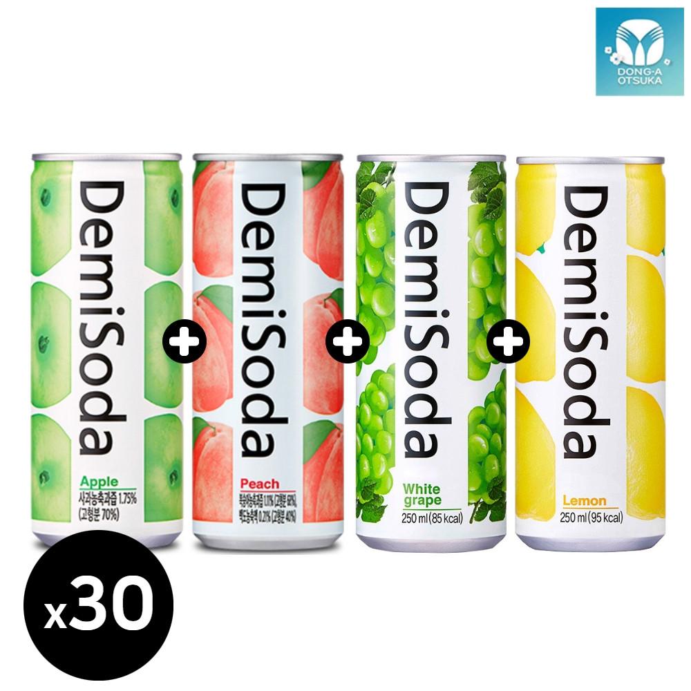 데미소다 사과10 자몽10 레몬5 청포도5 250ml 30캔 세트 캔음료 과즙탄산 음료수