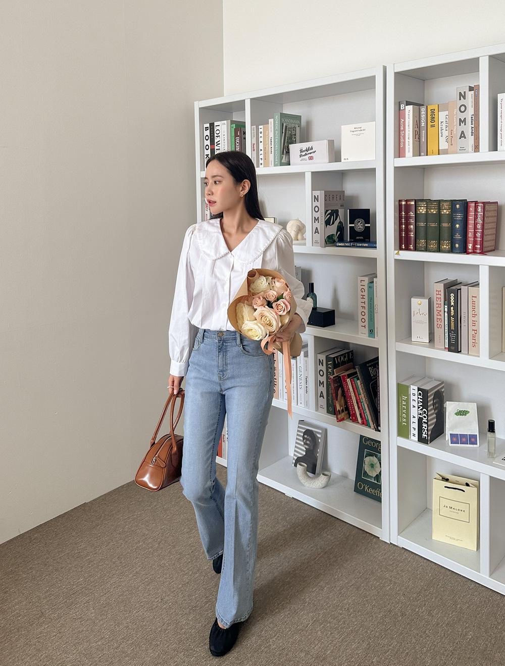 [EVELLET]고엔스 레이스 카라 핀턱 블라우스