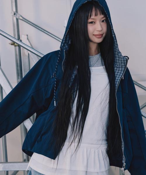 후드 체크 배색 점퍼_MIWJJG422G