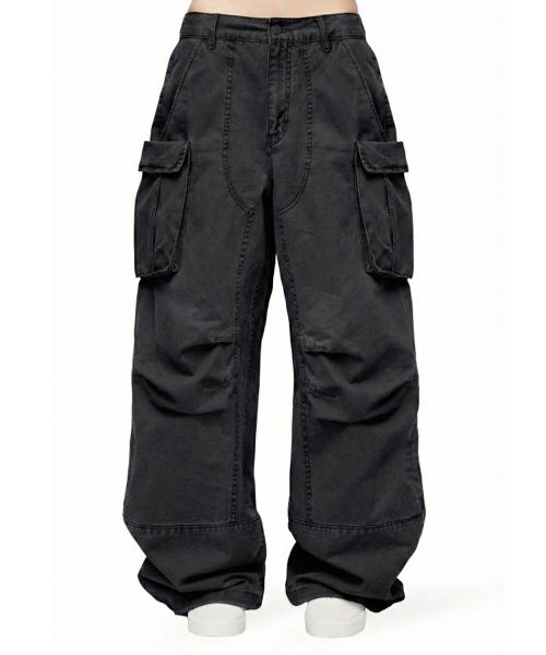 더블 니 파라슈트 카고 팬츠_블랙