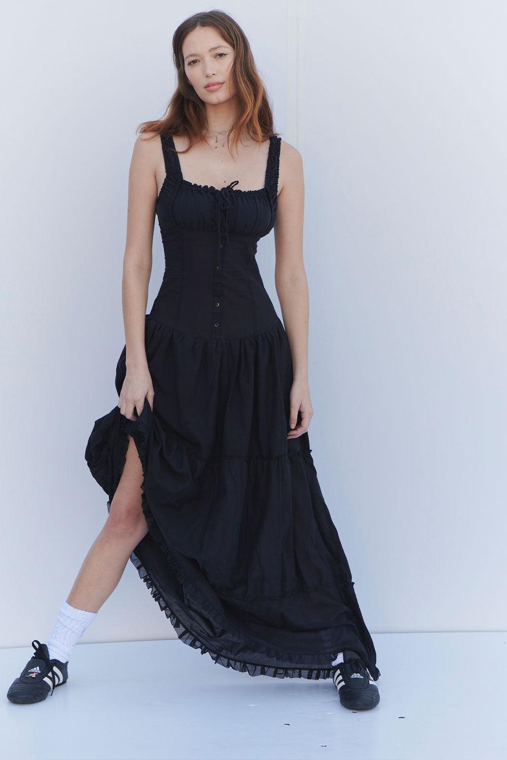 Christabelle Ruffle Maxi Dress - Black - Black / XS