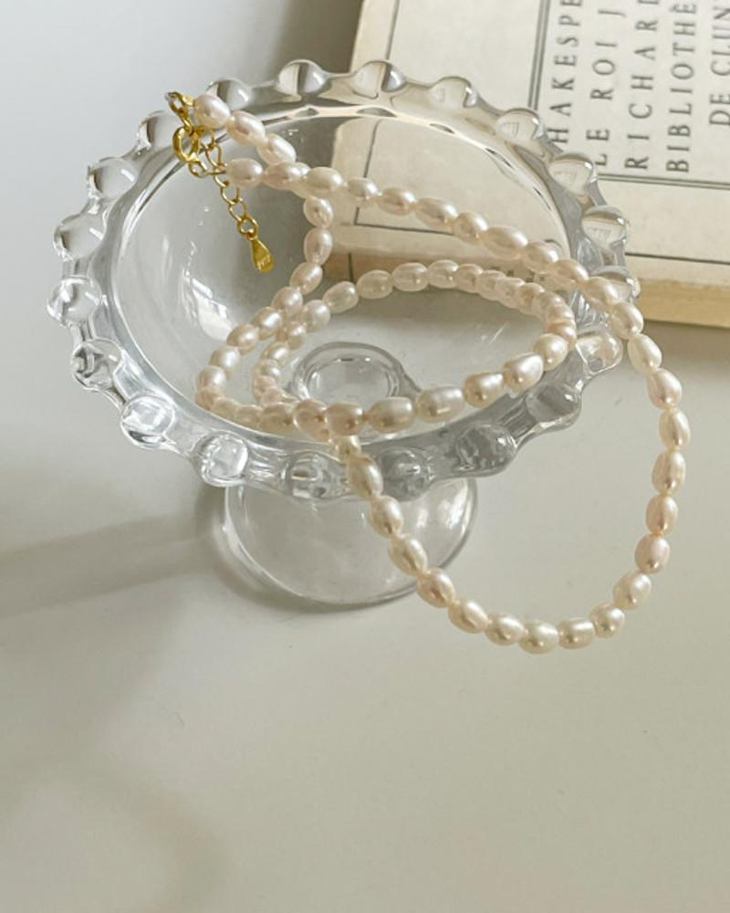 [실버925] oar 클래식 담수진주 볼륨 라운드 진주 쌀알 목걸이