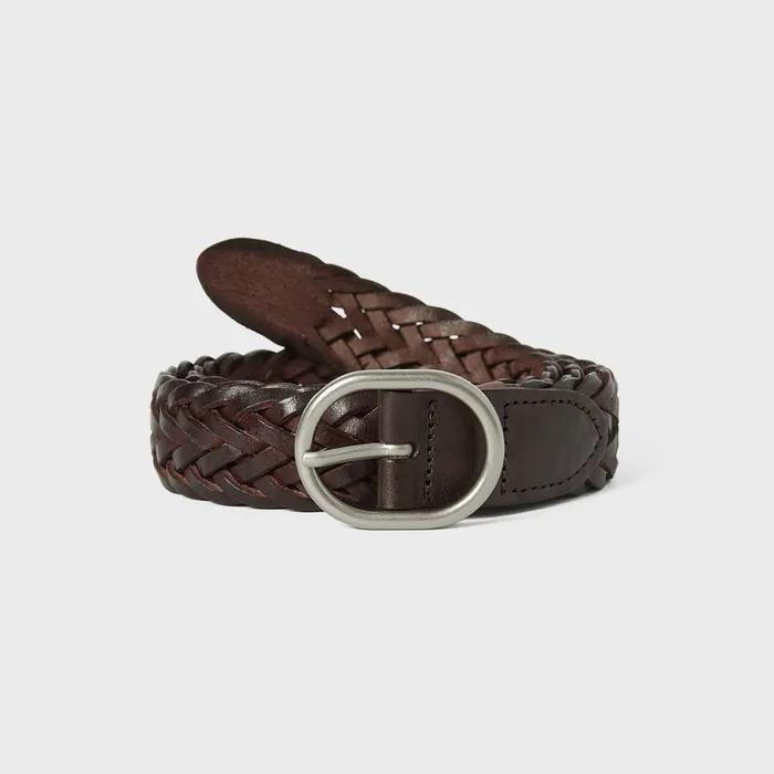 Leather Mesh Belt Dark Brown