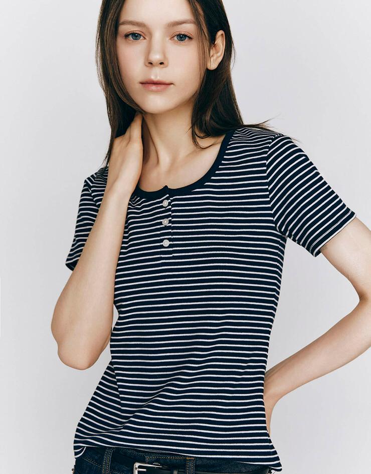 헨리넥 스트라이프 반팔 티셔츠