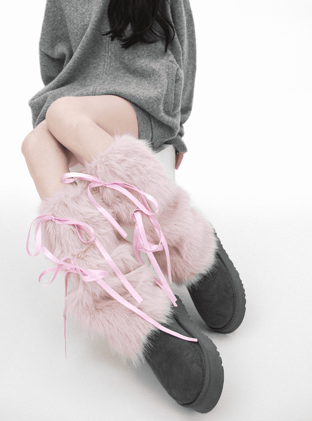 Y2K Ribbon Bow Plush Leg Warmers & Boot Socks (4color)