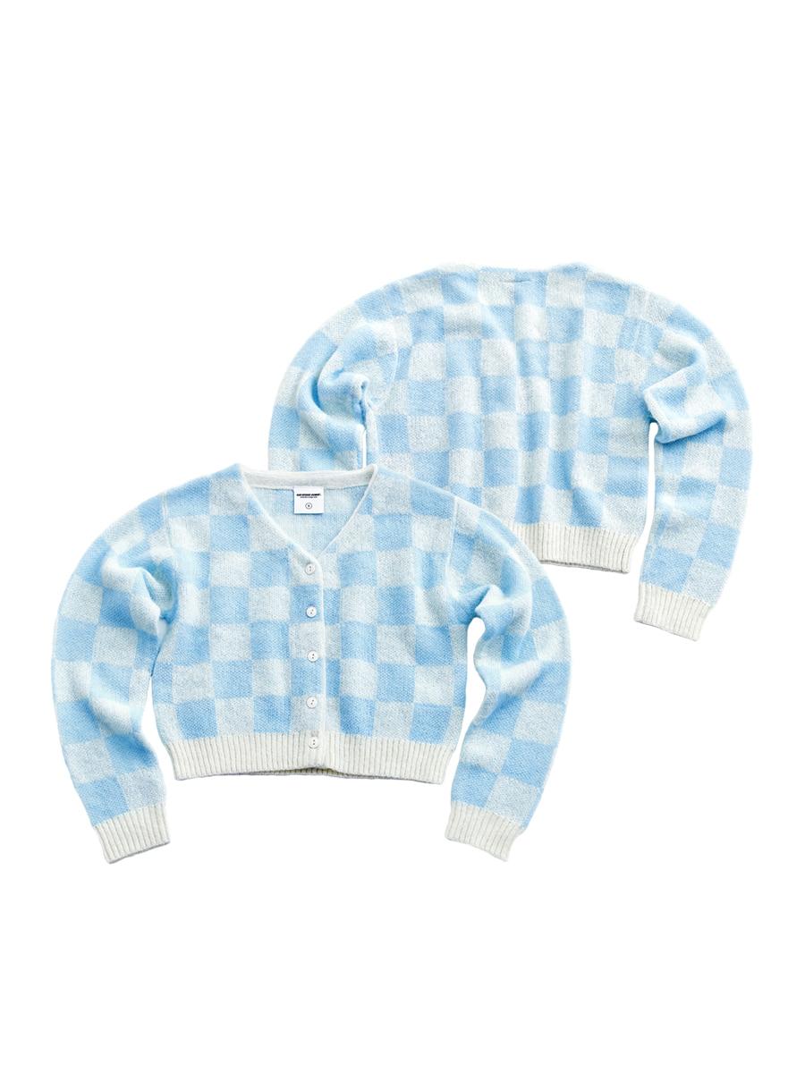 [당일출고] aespa 윈터 착용 CHECKERED JACQUARD MOHAIR BLEND CARDIGAN SKY BLUE/WHITE(FOR WOMEN)