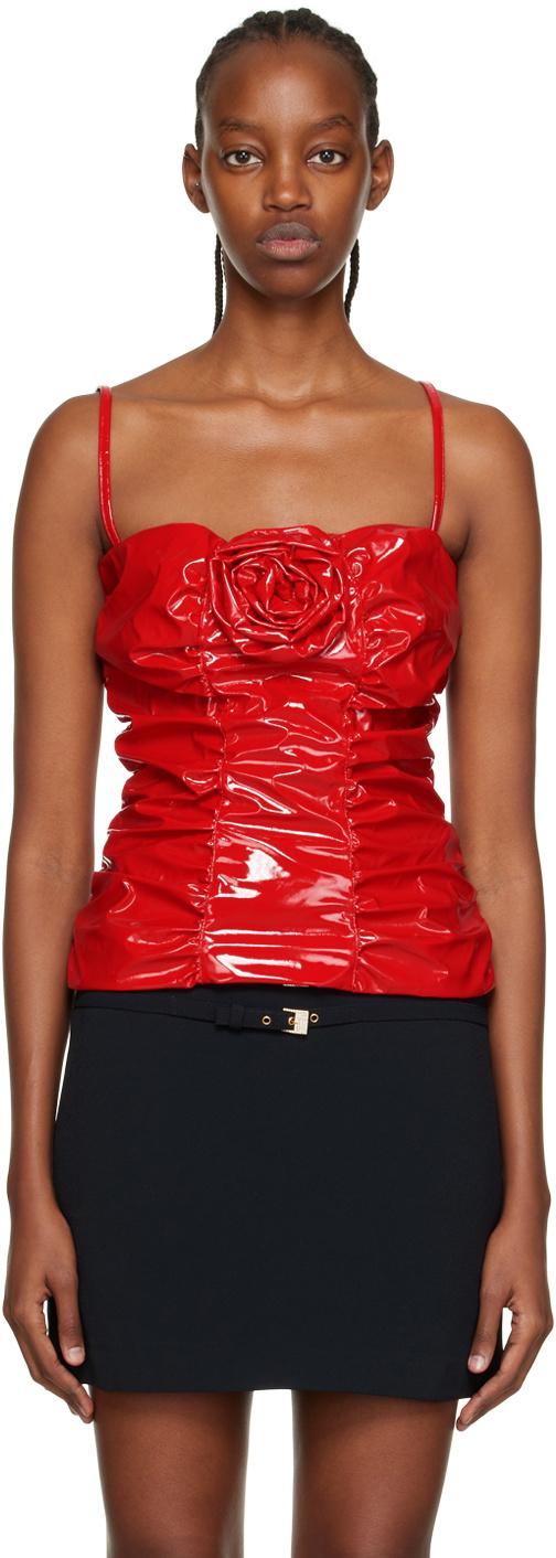 Blumarine Red Decor Rose Tank Top