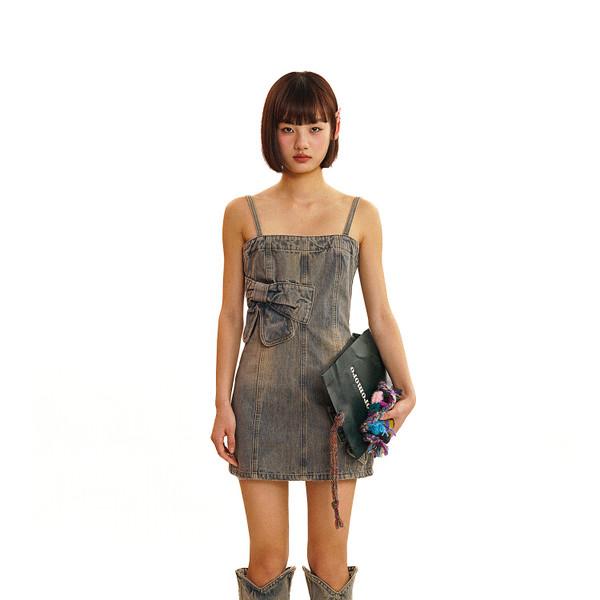 Moromoro Vintage Slove Three-Dimensional Ribbon Dismantled Dress