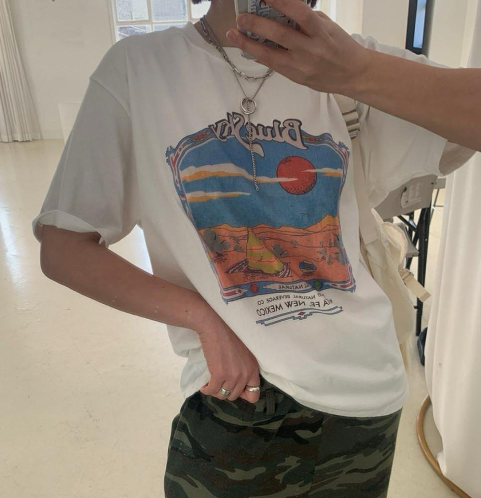 [플레인에떼]스카이 프린트 티