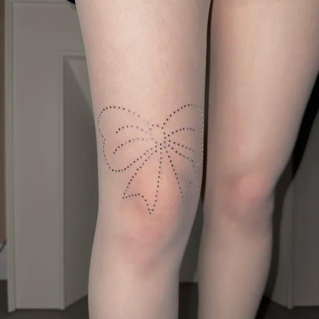 [2color] Crystal ribbon patch stockings / 큐빅 리본 패치 스타킹 유니크 패턴 스타킹 크리스탈 포인트