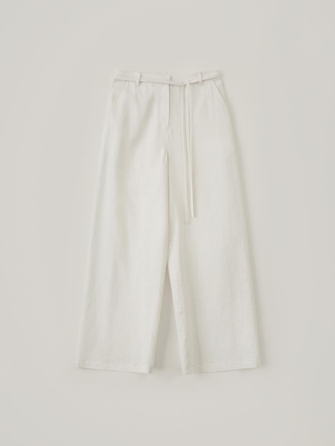 Linen Wide Strap Pants - White