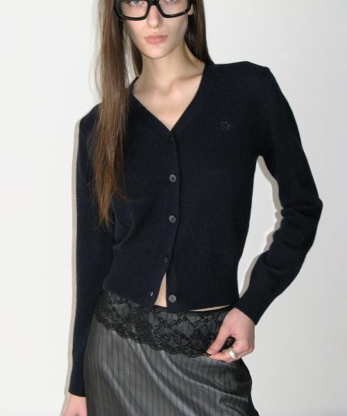 Cashmere Basic V-neck Cardigan, NAVY