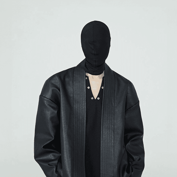 Collarless leather jacket
