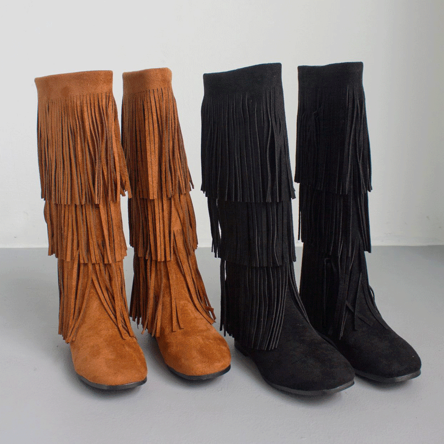 스웨이드 태슬 빈티지 롱부츠 (2color/1cm)