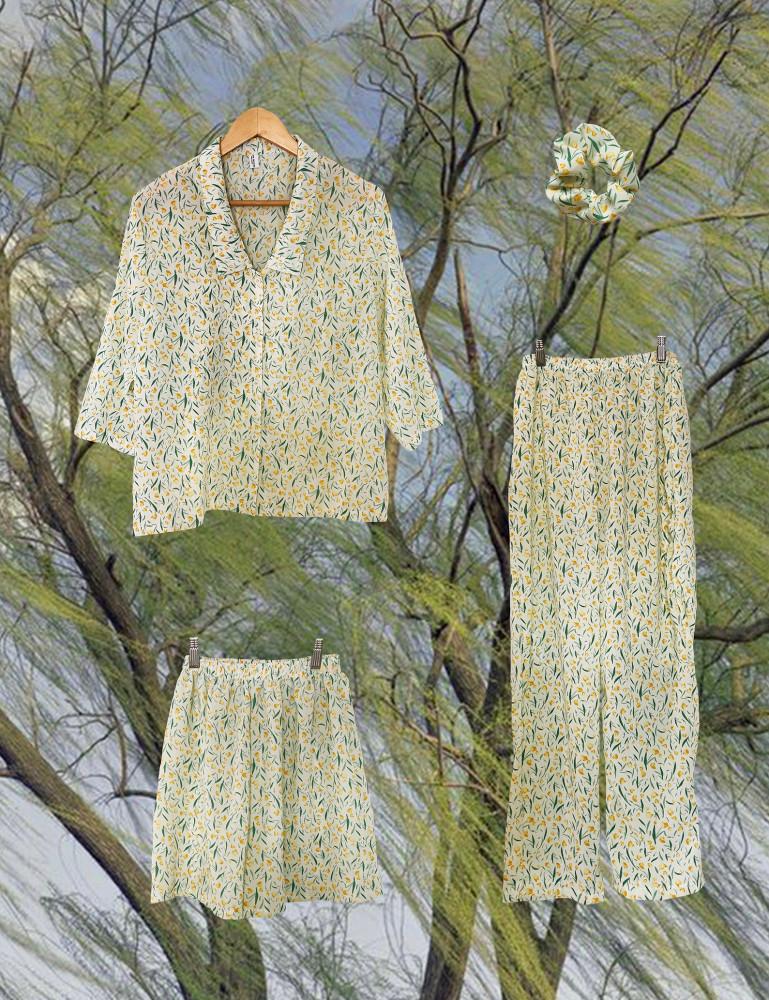 쓰리피스 파자마 3piece pajamas / 반바지+긴바지+머리끈 / 2colors