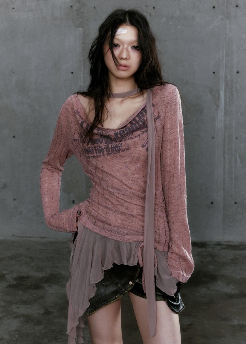 [예약 판매 10% Sale] Cest Nous Hollow Out Print Knit Top