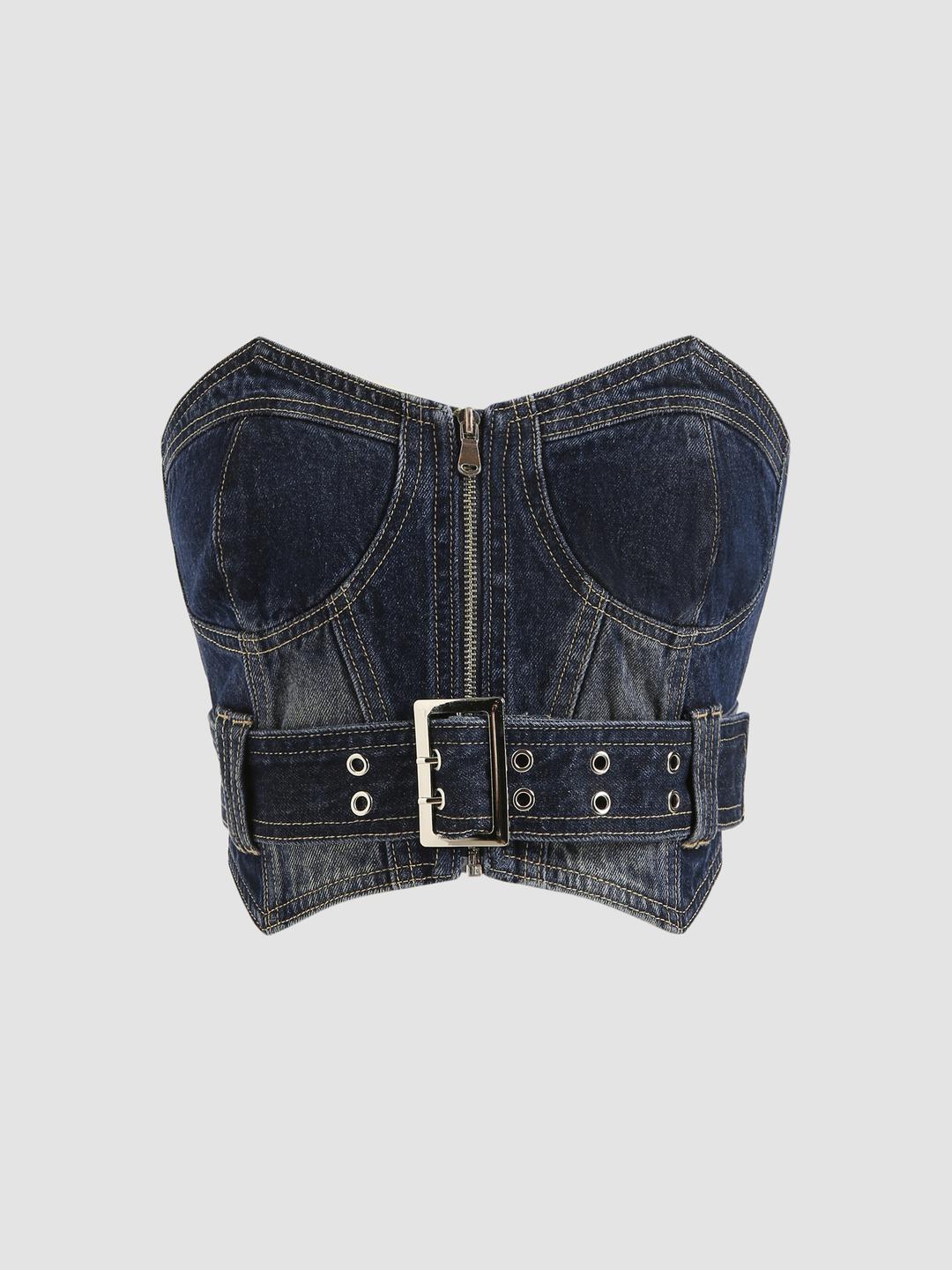 Denim Tube Top With Belt