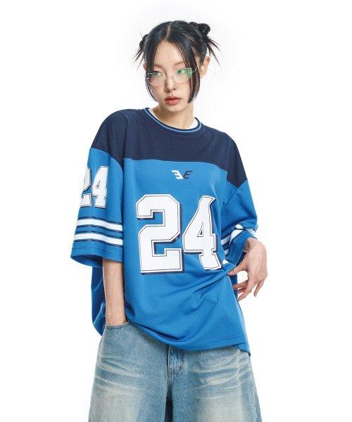 컬러 블록 메쉬 반팔티 - 블루