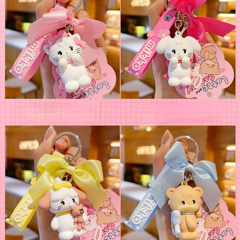 실리콘 강아지 인형 키링 mikko 리본 가방고리 열쇠고리 키홀더