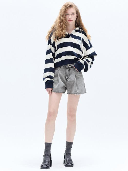 STRIPE CROP HOODIE_IVORY