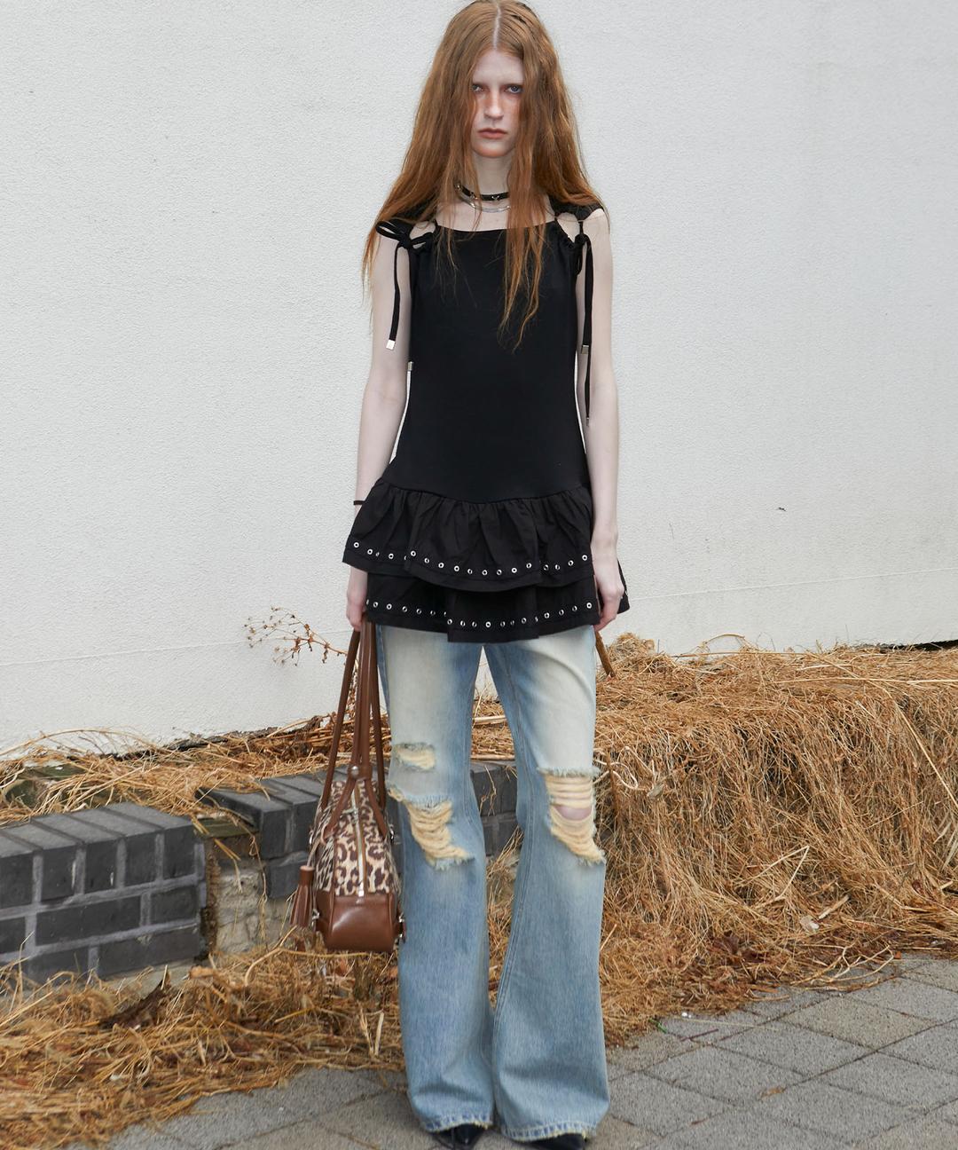 3/28 예약배송 Eyelet Sleeveless Tee OPS (BLACK)