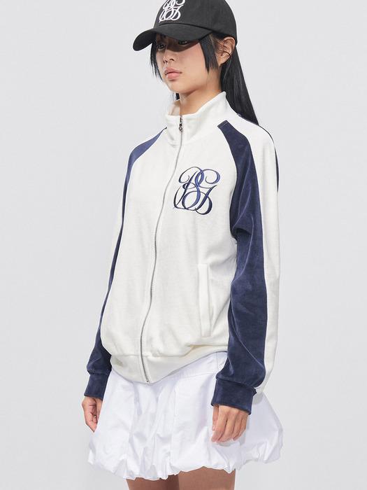 Color-Mix Velvet Zip-up Jacket Navy
