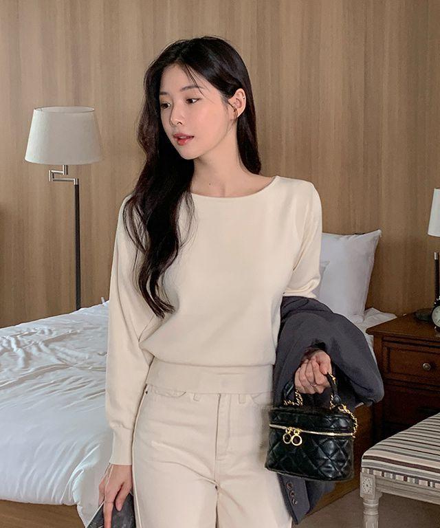 플랫 보트넥 컬러 니트 - 5 color