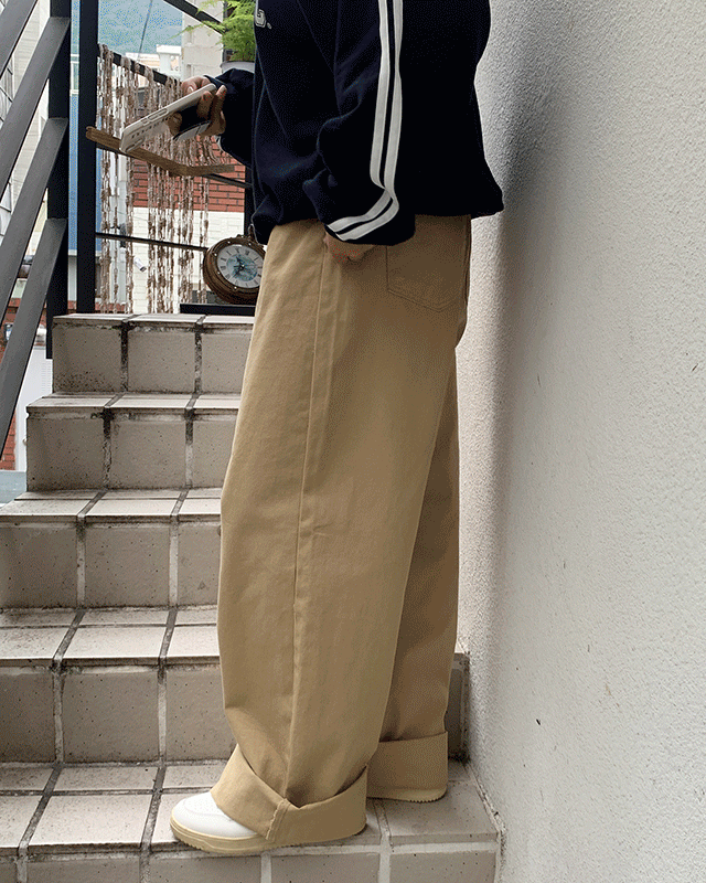 코튼 롱 와이드팬츠 (4color)