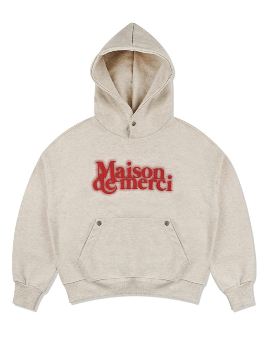 패블러스아카이브 우먼즈 블러 로고 스냅 포인트 크롭 후드 오트밀(FCE1TS303W)