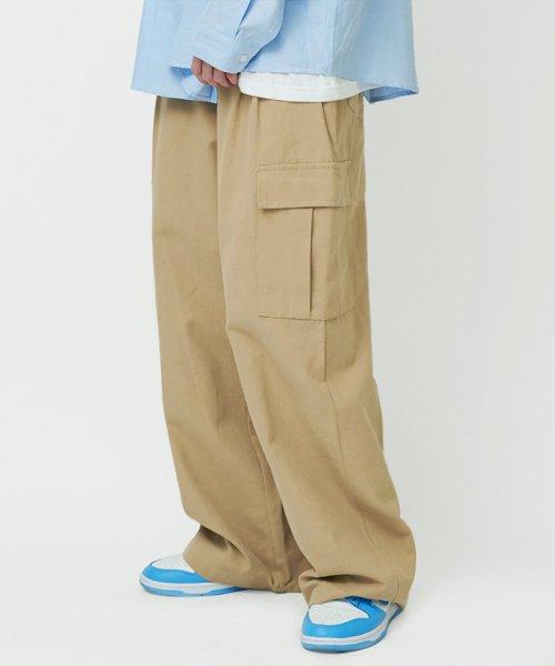 시티보이 빅포켓 와이드 밴딩 카고팬츠 진베이지