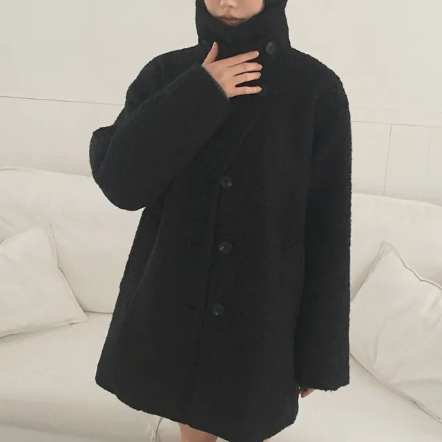 [소재보장🖤] 아븐 울 모헤어 부클 하프 코트